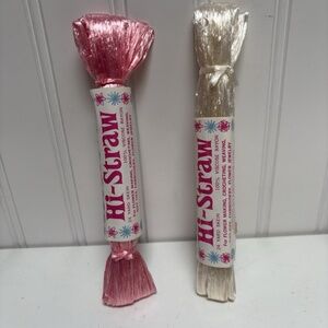 Lot Of 2 Vintage Hi-Straw 24 Yard Skeins Viscose Rayon Yarn Crafting Pink White